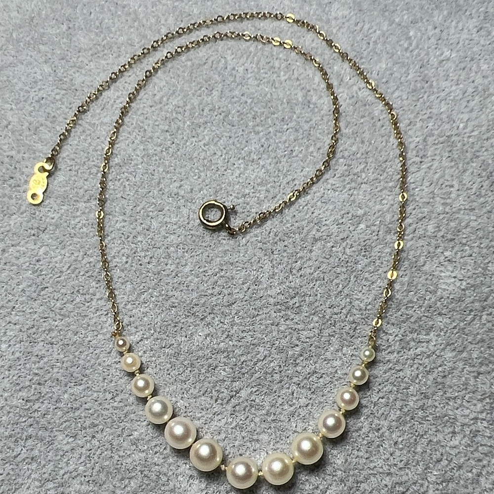 14k Gold & Graduated Pearl Necklace 14”